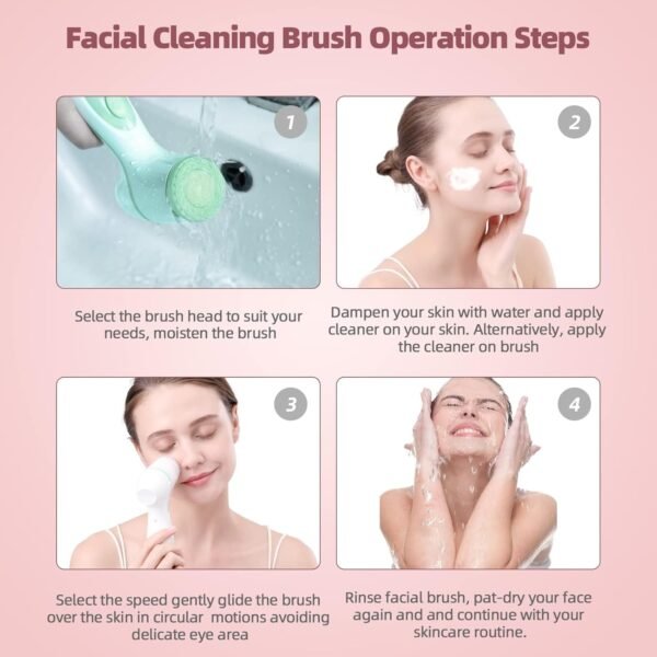 Facial Cleansing Brush, CkeyiN 3 in 1 Electric Exfoliating Spin Cleanser Device USB Rechargeable and Waterproof Exfoliation Rotating Spa Machine Facial Cleanser Massager for Women - Image 8