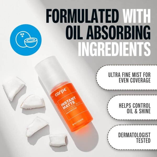 Carpe Matte Setting Spray Mist ~ NEW~ Instant Matte Setting Spray for Sweat & Oil Control - Ideal Setting Spray for Oily Skin - Lightweight Matte Finishing Spray For Makeup w/o Compromising Comfort - Image 7