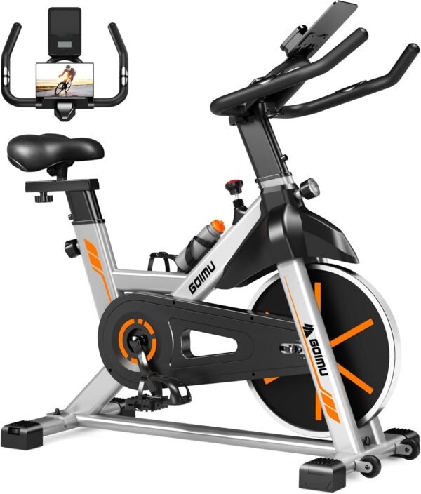 Stationary Exercise Bike, Indoor Cycling Bike, 7-Way Adjustable Seat for Cycling Cardio workout at Home, Heavy-Duty Steel Frame with Tablet Mount & LCD Monitor, 1 Second Quick Brake Stop - Image 2