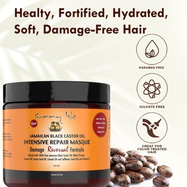 Sunny Isle Jamaican Castor Oil Intensive Repair Masque, Black, Coconut, 16 Fl Oz - Image 5