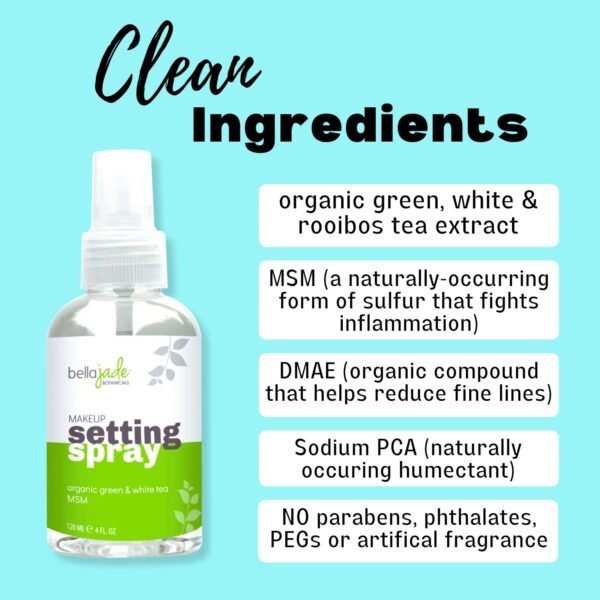 Makeup Setting Spray for Face - Long Lasting Mist: Hydrating Dewey Finishing + Organic Green Tea & MSM - All Skin Types - Large 4 oz Bottle - Image 4