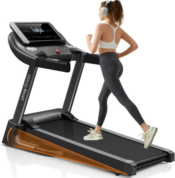 UMAY Black Auto Folding Treadmill with 3-Level Incline, Pulse Sensors, 3.0 HP Quiet Brushless Motor, 8.7 MPH Speed, and 300 lbs Capacity - Image 2