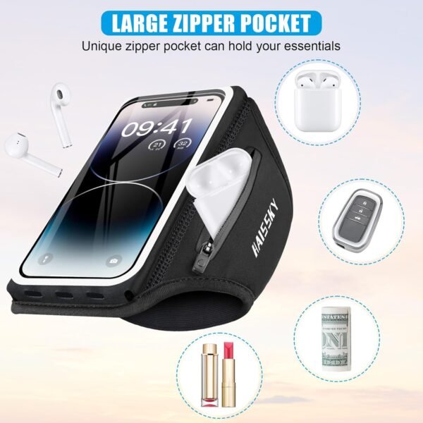 Running Phone Armband with Earphone Holder - 3D Design Cell Phone Armband for iPhone 15/14/13 Pro/Plus & Galaxy S20/S10, Water Resistant Sports Phone Holder with Key Slot, Ideal for 6.9" Phone - Image 3