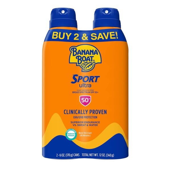 Banana Boat Sport Ultra SPF 50 Sunscreen Spray Twin Pack | Banana Boat Sunscreen Spray SPF 50, Spray On Sunscreen, Water Resistant Sunscreen, Oxybenzone Free Sunscreen Pack, 6oz each - Image 2