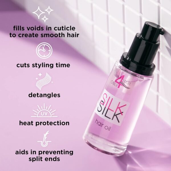 Silk Hair Oil for Dry Damaged Hair Treatment - Anti Frizz Control Hair Care Serum - Jojoba & Argan & Almond Oils - Shine, Gloss, Split End Repair, Smoothing, Bonding, Heat Protectant For Curly Frizzy Colored Bleached and All Hair Types - Image 6