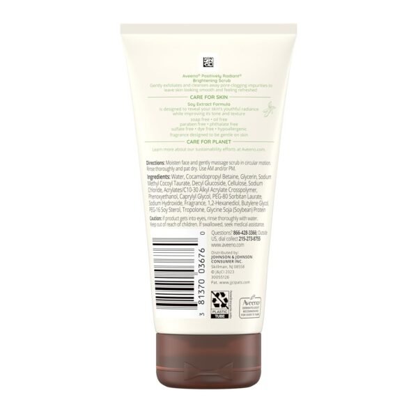 Aveeno Positively Radiant Exfoliating Facial Scrub, Brightening Face Scrub with Soy Extract to Visibly Improve Skin Tone and Texture, Oil-Free, Soap-Free, Hypoallergenic Formula, 5 FL OZ - Image 9