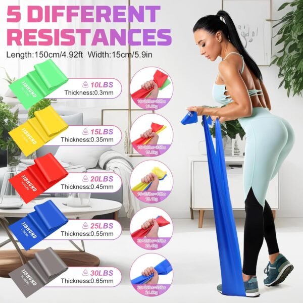 Resistance Bands Set, 5 Pcs Exercise Bands Elastic Stretch Bands for Yoga Pilates Fitness Stretching Strength Training, Workout Bands for Home Gym - Image 3