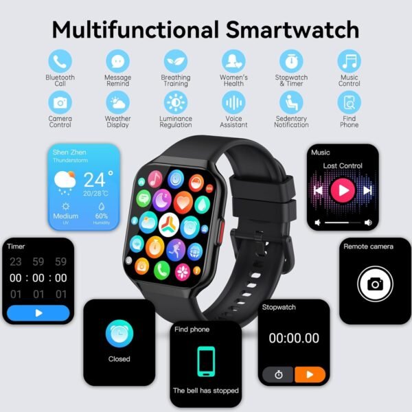 Smart Watch, 1.96" HD Smartwatches for Men Women, (Answer/Make Calls), IP68 Waterproof Fitness Watch, Heart Rate/Sleep/SpO2 Monitor, Fitness Tracker with 113+ Sport Modes, for iOS/Android (Black) - Image 9