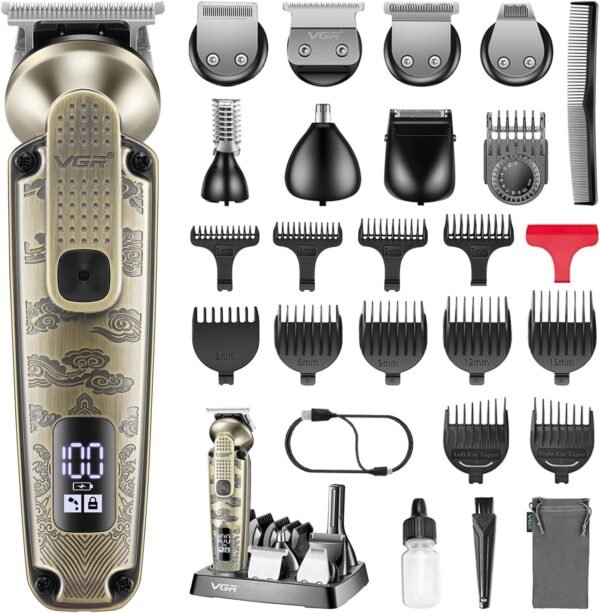 VGR 095 Beard Trimmer for Men, 7 in 1 Waterproof Cordless Hair Clippers and Trimmers Set, Electric Razor Shavers T-Blade Hair Trimmer Grooming Kit for Nose Body Ear Face Mustache, V-103 - Image 2