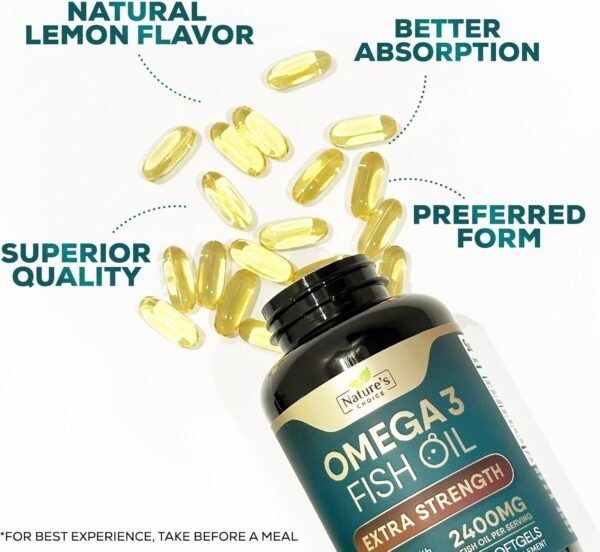 Triple Strength Omega 3 Fish Oil 2400 mg Supplement, Nature's Omega-3 Supplements, Brain & Heart Health Support - EPA & DHA, Fish Oil in Each Softgel, Fatty Acids Fish Oil Supplement - 120 Softgels - Image 7