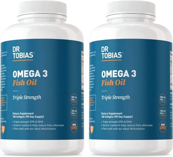 Dr. Tobias Omega 3 Fish Oil, 2000mg Triple Strength with 800mg EPA 600mg DHA Per Serving, Fish Oil Omega 3 Supplements for Heart, Brain & Immune Support, 360 Softgels, 180 Servings - Image 2