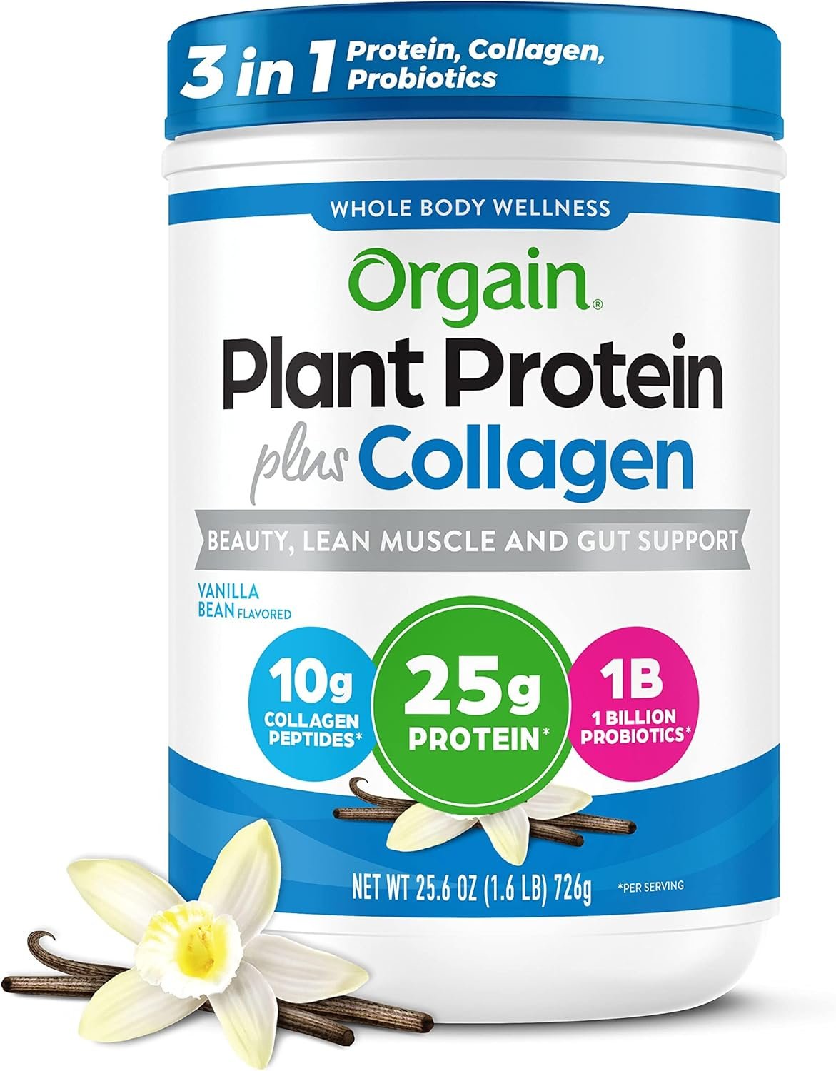 Orgain Protein Powder + Collagen, Vanilla Bean - 25g of Protein, 10g Collagen Peptides, Type I & III, 1B CFU Probiotics, Supports Hair, Skin, Nail, Joint & Gut Health, Gluten Free - 1.6lb - Image 2