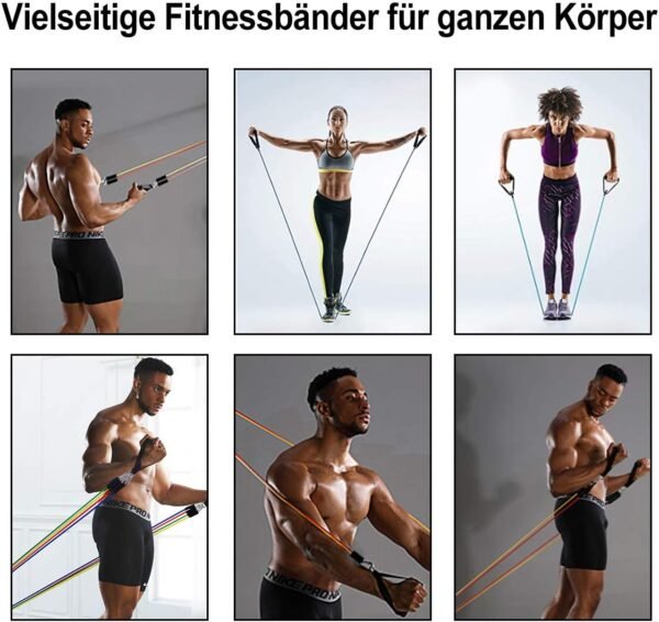 Resistance Bands Set Workout Bands with 5 Stackable Exercise Bands, 5 Resistance Loop Bands, 2 Core Sliders, Door Anchor, Ankle Straps, Jump Rope,Hand Grip Strengthener - Image 7