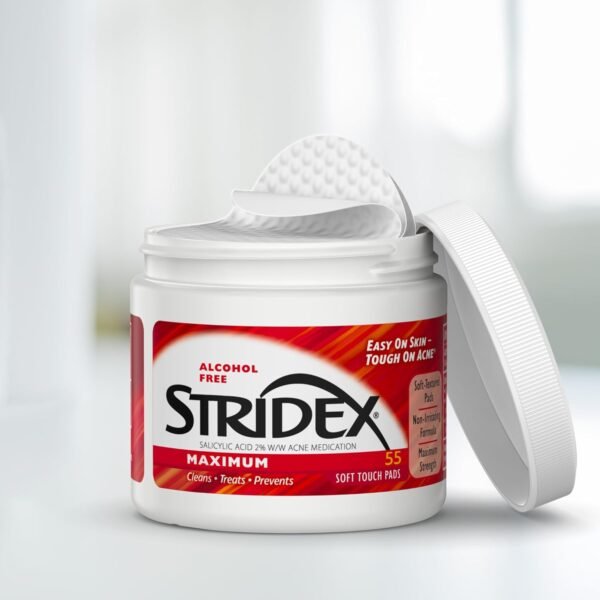 Stridex Medicated Acne Pads, Maximum, 55 Count – Facial Cleansing Wipes, Alcohol Free, Acne Treatment for Face, For Moderate Acne, Smooth Application - Image 4