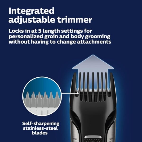 Philips Norelco Bodygroom 7000 Series, Showerproof Groin and Body Trimmer for Men, Precise Body Grooming, Adjustable Comb, Safe Even Below The Belt, 80 Min. Runtime, Model BG7030/49 - Image 5