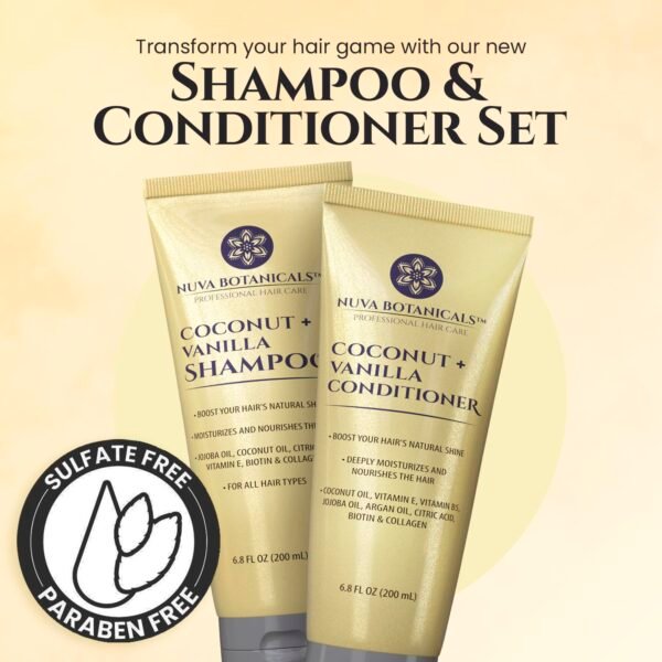 Coconut Shampoo and Conditioner, Vanilla Shampoo and Conditioner with Biotin and Collagen- Moisturizing Shampoo and Conditioner Set with Jojoba Oil, Argan Oil and Vitamin E(6.8oz each) - Image 8