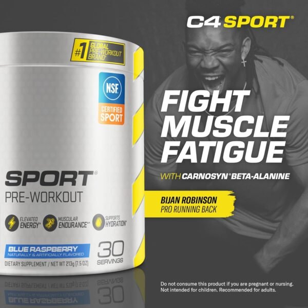 Cellucor C4 Sport Pre Workout Powder Blue Raspberry - Pre Workout Energy with Creatine + 135mg Caffeine and Beta-Alanine Performance Blend - NSF Certified for Sport 30 Servings - Image 4