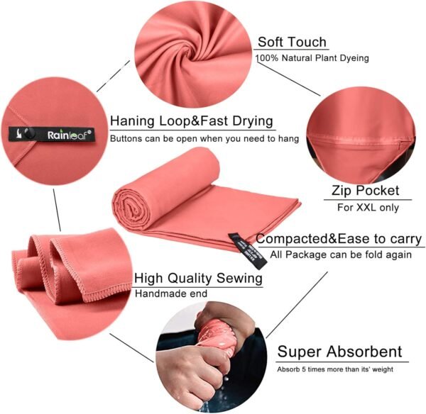 Rainleaf Microfiber Towel Perfect Travel & Gym & Camping Towel. Quick Dry - Super Absorbent - Ultra Compact - Lightweight. Suitable for Trip, Beach, Shower, Backpacking, Pool - Image 4