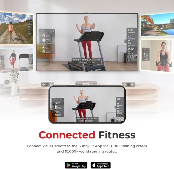 Sunny Health & Fitness Premium Foldable Treadmill for Home, Running or Walking with Auto Incline, Shock Absorption, Digital Display, Optional 20” Running Deck, Free SunnyFit App Bluetooth Connection - Image 4