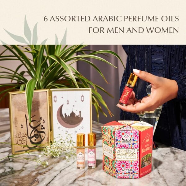 Dukhni Premiere Attar Oil Set Arab perfume oils for men and women | 6 assorted scents x 6ml | Arabian oud oil fragrances | Sampler Gift set, Halal & Vegan Islamic Scents - Image 3