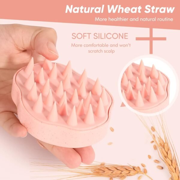 Scalp Massager Shampoo Brush, Hair Scalp Scrubber Head Massager with Soft Silicone Bristles for Women Men Kids Pets Shower and Hair Growth(Pink) Includes 5 Pcs Hair Ties - Image 3