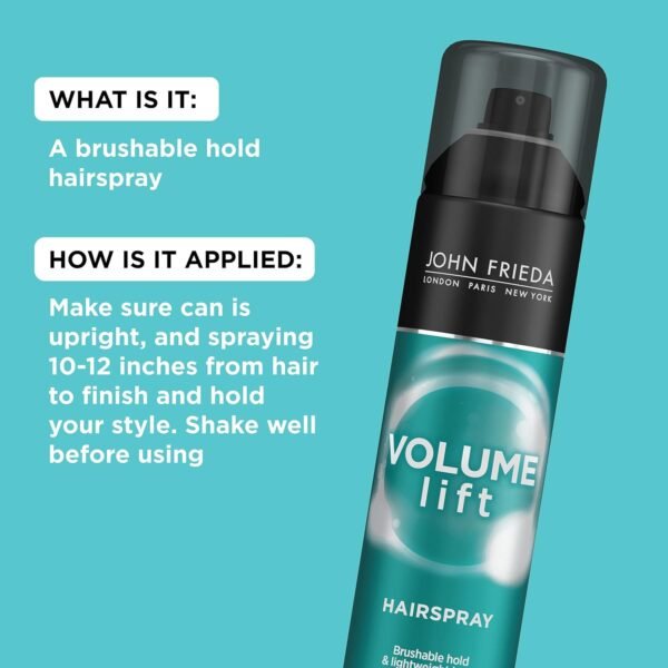 John Frieda Volume Lift Hairspray, Volumizing Hairspray with Air-Silk Technology for Fine or Flat Hair, Adds Body, Long-Lasting Hold, and Fullness for Fine, Thin Hair, 10 Oz - Image 7