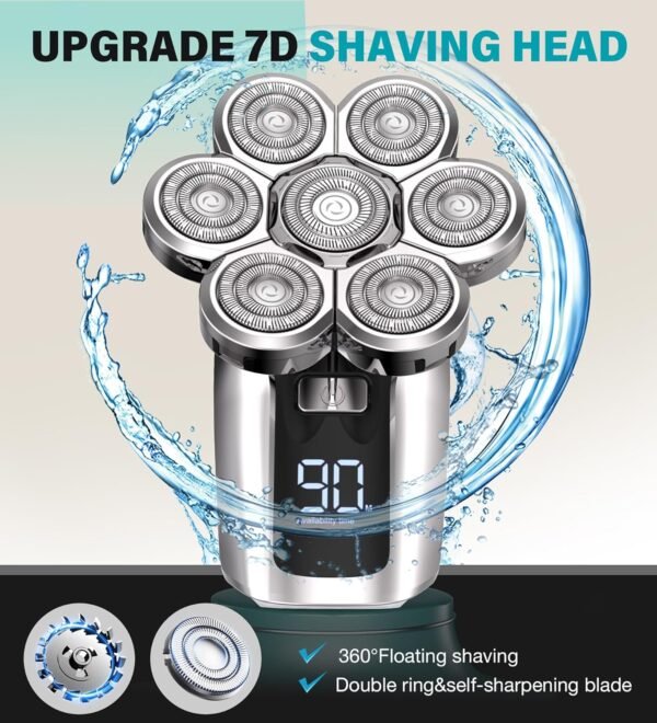 Head Shavers for Bald Men, Upgraded 7D Electric Razor for Men Cordless Rechargeable Electric Shavers for Men Ipx7 100% Waterproof Dry & Wet Bald Head Shaver Beard Grooming Kit with Led Display - Image 6