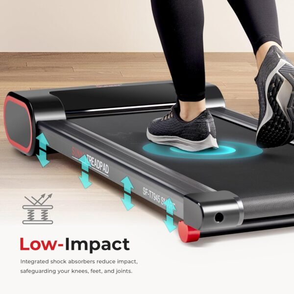 Sunny Health & Fitness Slim Under Desk Walking Compact Treadpad Treadmill with Remote Control, Digital Display, Shock Absorption, Optional Trekking Poles, Free SunnyFit App Bluetooth Connectivity - Image 6
