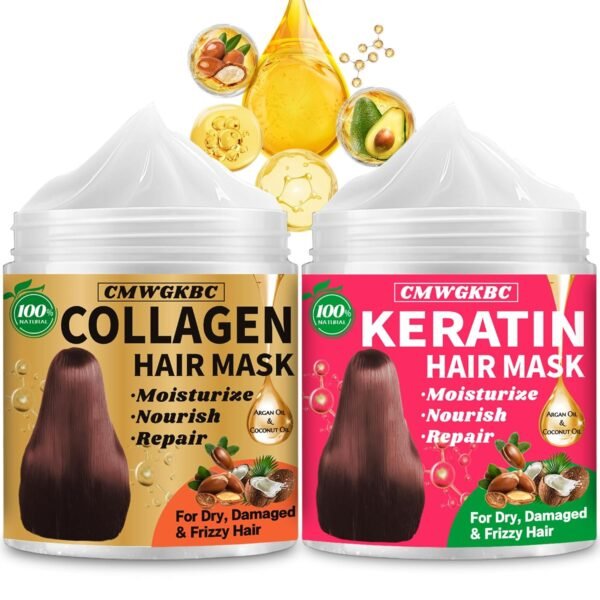 Collagen Hair Mask & Keratin Hair Mask for Damaged Hair,Keratin Hair Treatment,Repair Deep Conditioner for Dry Hair,Vitamin E Natural Hydrating Hair Mask with Argan Oil All Hair Type,Hair Care Gifts - Image 2