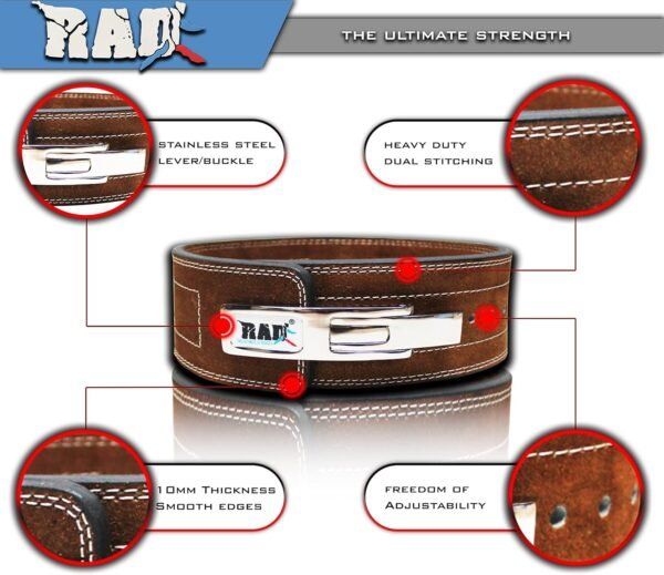 RAD Lever Weight Lifting Gym Belt for Men & Women Size 63 TO107 CM,Thick 10MM & Width 4 Inch Lever Powerlifting Belts for Women Dead Lift Workout Belt Leather Weight Lifting Lever Gym Squat Belt - Image 5