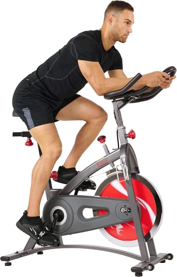 Sunny Health & Fitness Stationary Exercise Bike Machine w/4-Way Adjustable Cushion Seat & Multi-Grip Handlebar, Indoor Cycling Equipment for Home Cardio Training, Optional Heavy-Duty & 40LB Flywheel - Image 2