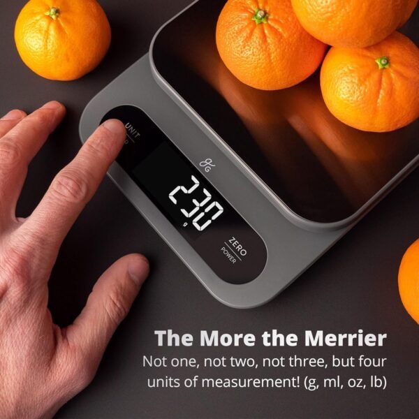 Greater Goods High Capacity Kitchen Scale, A Premium Food Scale, Weighs in Grams and Ounces with 22 Pound Capacity, Hi-Def LCD Screen, and Stainless Steel Platform - Image 4