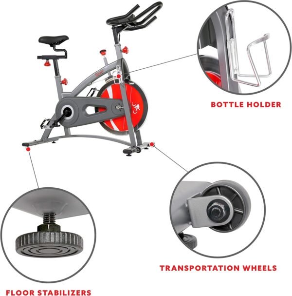 Sunny Health & Fitness Stationary Exercise Bike Machine w/4-Way Adjustable Cushion Seat & Multi-Grip Handlebar, Indoor Cycling Equipment for Home Cardio Training, Optional Heavy-Duty & 40LB Flywheel - Image 6