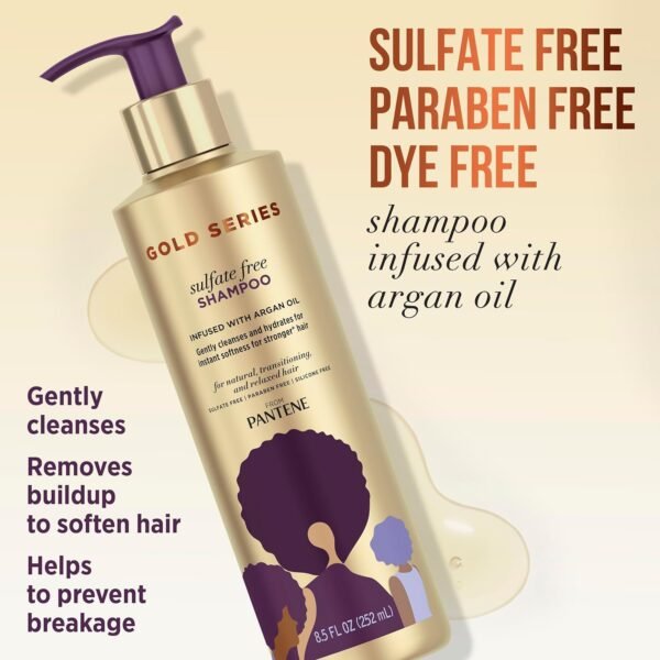Pantene Shampoo and Sulfate Free Conditioner Kit, with Argan Oil, Pro-V Gold Series, for Natural and Curly Textured Hair, 16.9 fl oz, Kit - Image 3