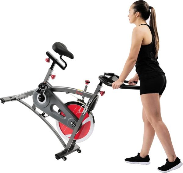 Sunny Health & Fitness Stationary Exercise Bike Machine w/4-Way Adjustable Cushion Seat & Multi-Grip Handlebar, Indoor Cycling Equipment for Home Cardio Training, Optional Heavy-Duty & 40LB Flywheel - Image 10