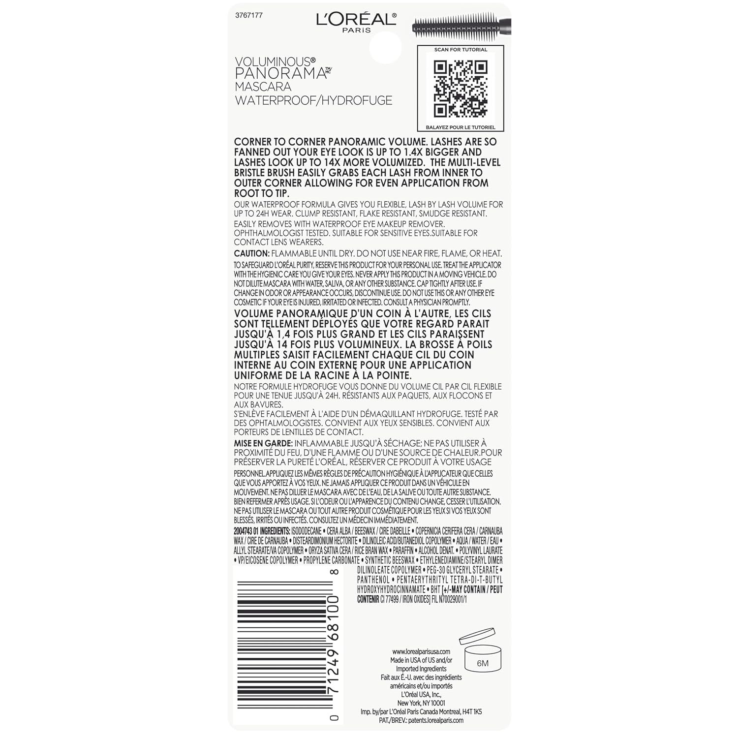 L’Oréal Paris Voluminous Panorama Mascara, Volumizing and Lengthening Mascara, Waterproof Longwear and Smudge Resistant Make Up, Black, 0.33 Fl Oz - Image 4