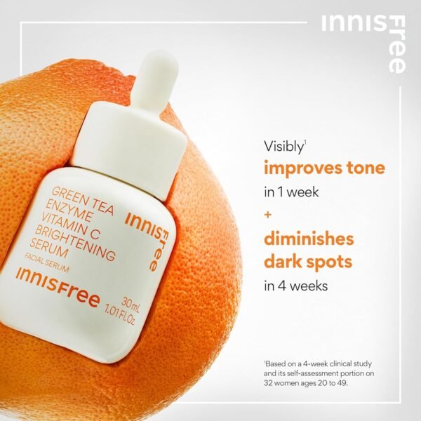 innisfree Green Tea Enzyme Vitamin C Brightening Serum for Dark Spot Fading, Korean Face Vitamin C Serum for Glow - Image 5