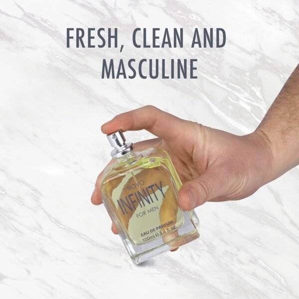 Novo Infinity for Men - 3.4 Fluid Ounce Eau De Parfum Spray for Men - Refreshing Citrusy & Floral Top Notes with Subtle Woody Undertones Smell Fresh All Day Long Gift for Men for All Occasions - Image 8