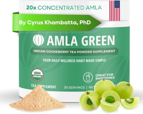 Amla Powder & Green Tea Superfood Supplement, 20x Ultra Concentrated Amla, Antioxidant Support, Made with Oolong Tea and Indian Gooseberries, Organic, Vegan, Classic Flavor, 30 Servings - Image 2