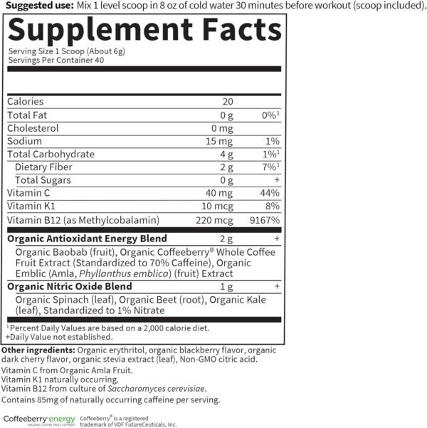 Garden of Life Sport Organic Plant-Based Energy + Focus Vegan Clean Pre Workout Powder, Sugar & Gluten Free BlackBerry Cherry with 85mg Caffeine, Natural NO Booster, B12, 40 Servings, 8.14 Oz - Image 6