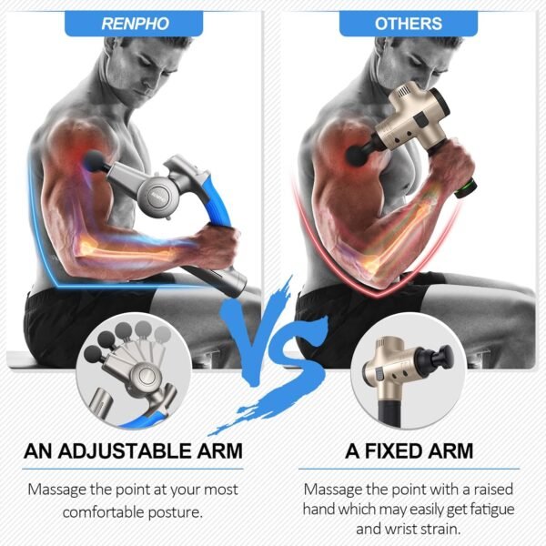 RENPHO R4 Massage Gun with Adjustable Arm, FSA and HSA Eligible Back Massager for Athletes, Portable Deep Tissue Percussion Muscle Tool with Carry Case, Gifts for Men and Women - Image 3