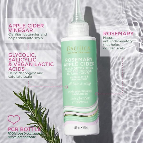 Pacifica Scalp Detox Set – Rosemary Apple Cider Tonic & Scalp Massager with Clarifying Ingredients for Dry, Flaky Scalp, Vegan & Cruelty-Free, 5 oz (Set of 2) - Image 3