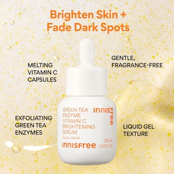 innisfree Green Tea Enzyme Vitamin C Brightening Serum for Dark Spot Fading, Korean Face Vitamin C Serum for Glow - Image 7