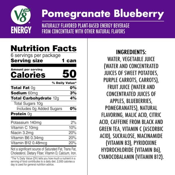 V8 +Energy Pomegranate Blueberry Juice Energy Drink, 8 fl oz Can (24 Pack) - Image 6