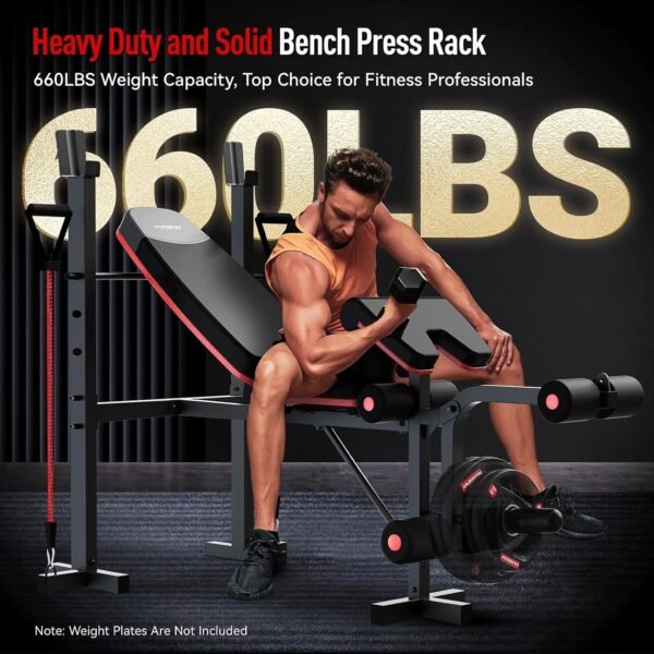 HARISON 6 in 1 Weight Bench Set with Leg Extension and Preacher Curl, 660LBS Workout Bench Press Rack for Home Gym with Resistance Bands - Image 3
