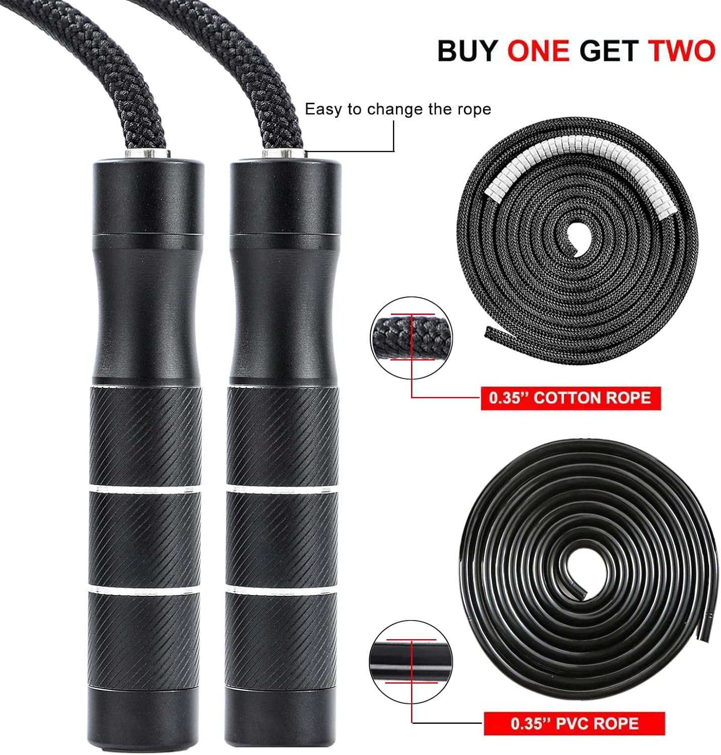 weighted jump rope Fitness for women men,1LB Tangle-free Skipping Rope for Muay Thai Training Crossfit workout Aluminum Handles Adjustable Length PVC Cord and Cotton Rope - Image 4