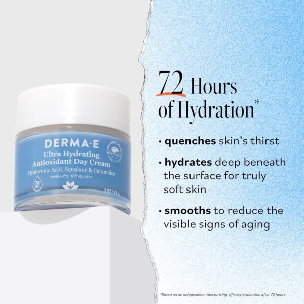 Derma E Ultra Hydrating Antioxidant Day Cream – Face Moisturizer with Hyaluronic Acid, Squalane, and Ceramides to Smooth and Nourish, Hydrating Face Moisturizer for Sensitive Skin, 2 Fl Oz - Image 3