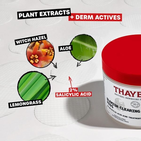 Thayers Blemish Clearing Acne Pads, Salicylic Acid Acne Treatment for Face, Pore Reducing, Exfoliating, and Soothing Skincare, Witch Hazel Toner Pads, 60 Ct - Image 4