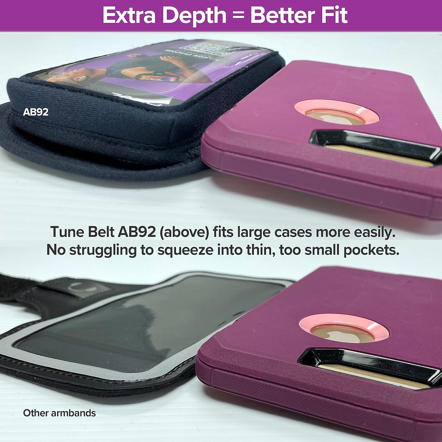 Tune Belt AB92 Cell Phone Armband for Running - Fits iPhone 16/15/14/13 Pro Max, Plus, Samsung Galaxy Ultra/Plus/Note and Large Phones with Protective Cases, Sweat-Resistant Exercise Holder (Black) - Image 3