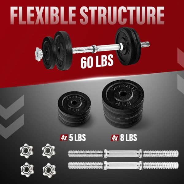Yes4All Old School Adjustable Dumbbell Set with Weight Plates, Star Lock Collars/Connector, 40lbs to 200lbs Adjustable Weight Plates Set - Image 3